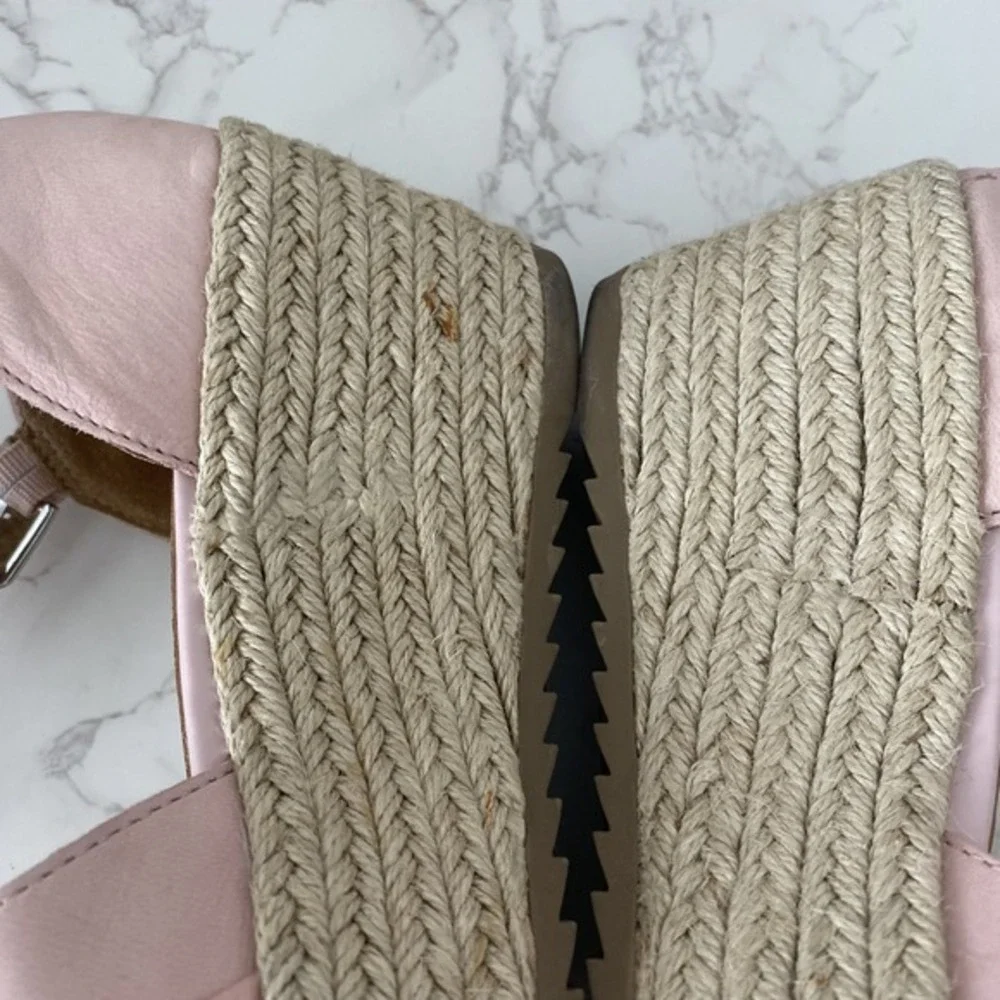 Naturalizer Espadrilles Sandals Women Sz 7.5 Pink Leather Platform Mid Heel‎